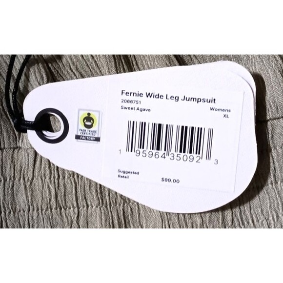 prAna Fernie Jumpsuit Womens XL Wide Leg Green Modal Gauze Crinkle Fabric - Picture 4 of 8